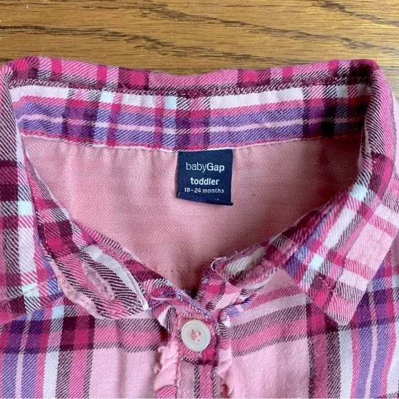 GAP Toddler 18-24 Months Pink Plaid Ruffle Button Down Shirt - Picture 2 of 4